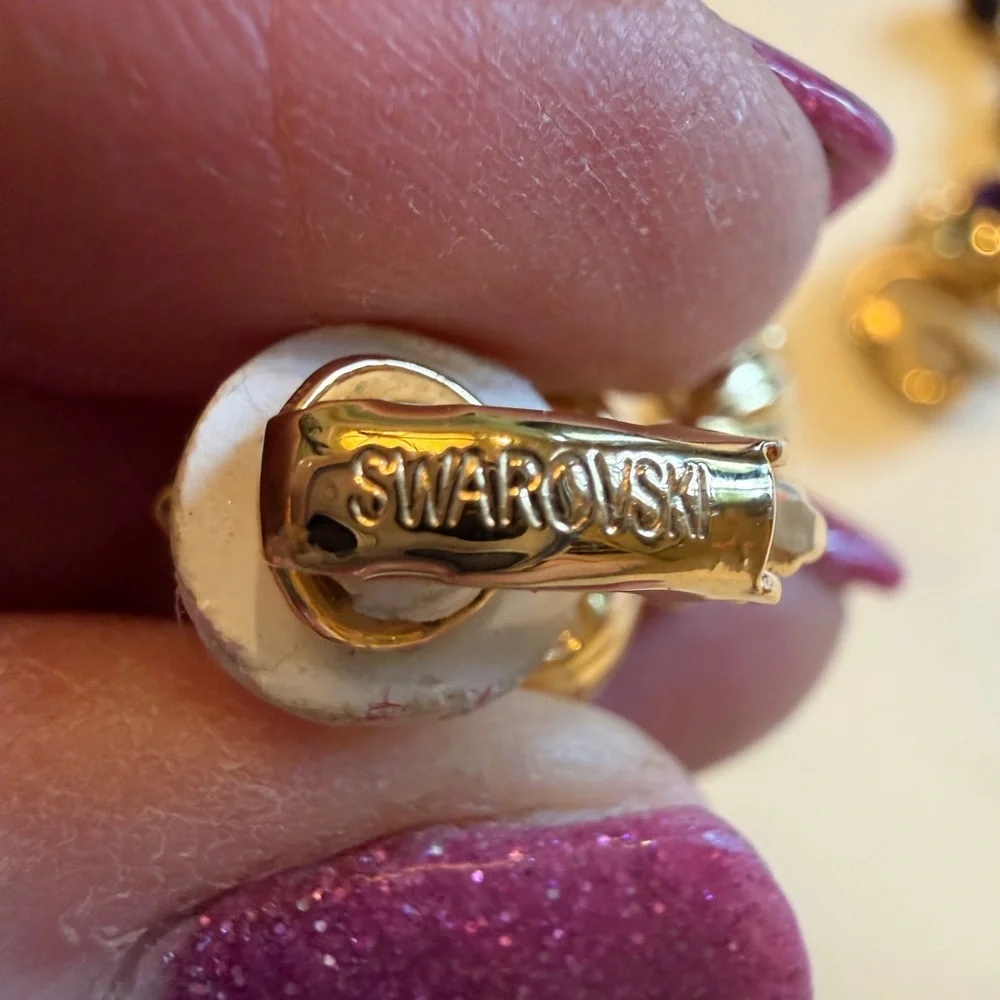 Swarorski Gold and Amethyst color Purple 2” Drop Earrings - Picture 4 of 7